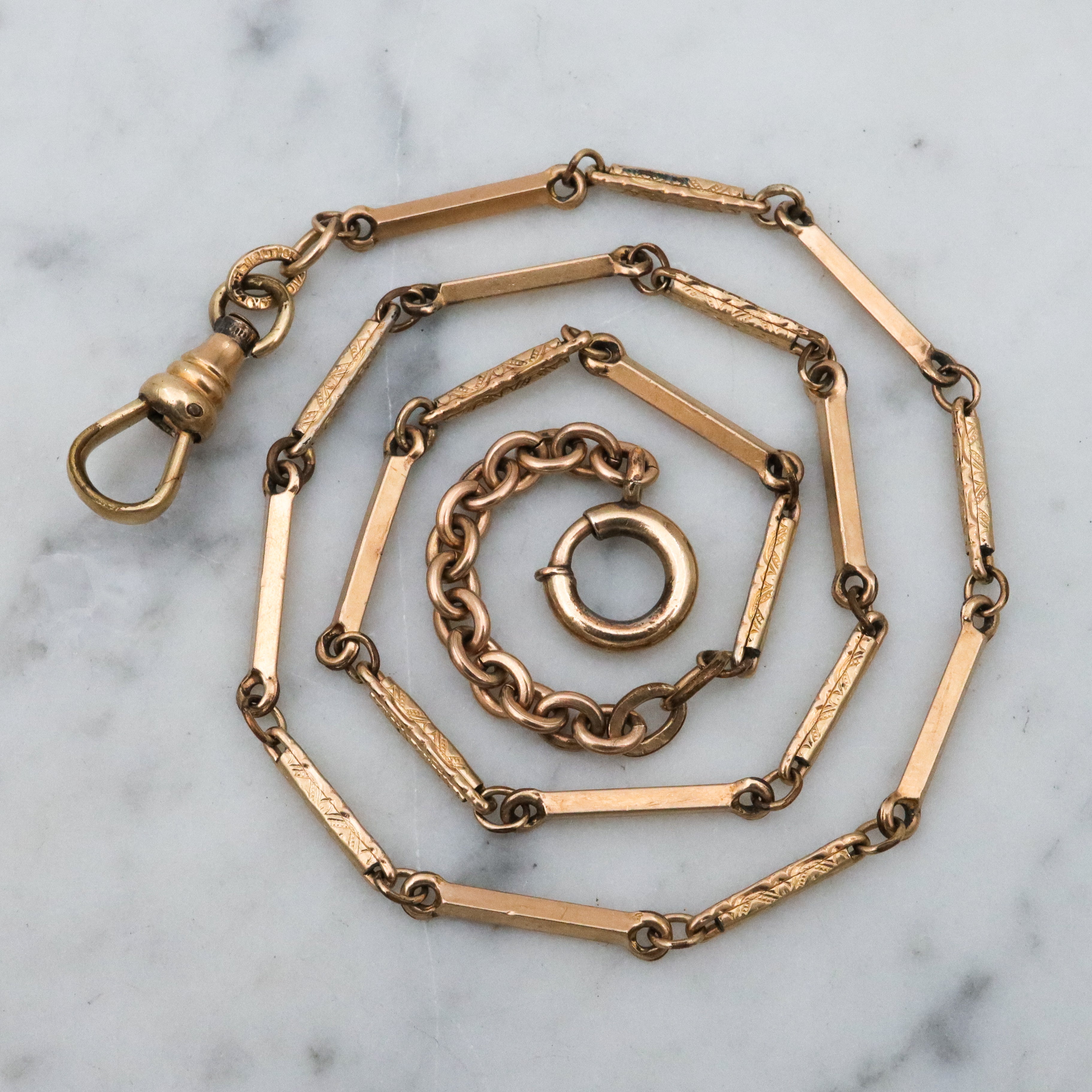 Antique Victorian 14k gold filled fancy bar link watch chain 15.5" choker necklace by Forstner